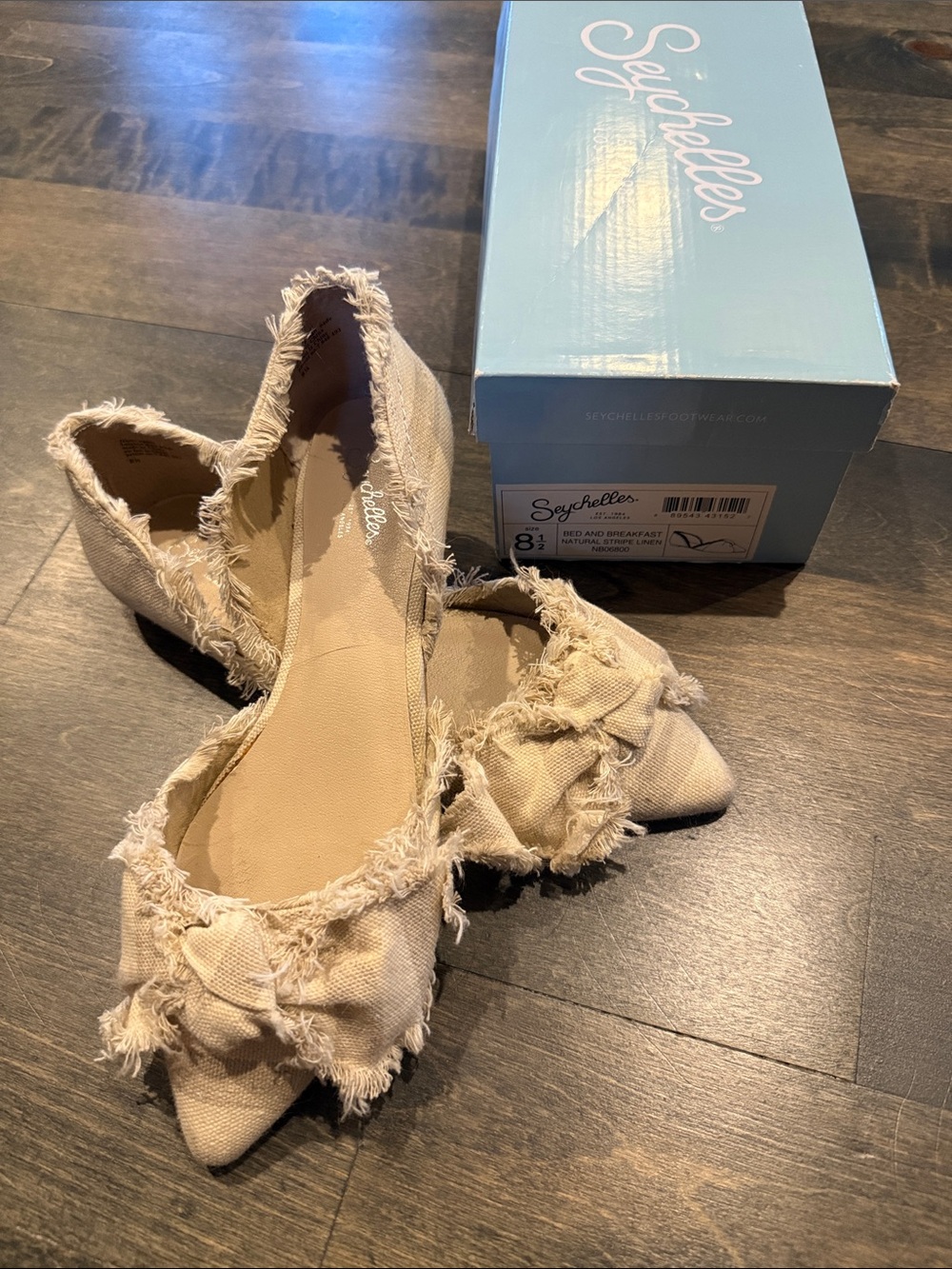 Seychelles Beige Frayed Pointed-Toe Flats with Bow